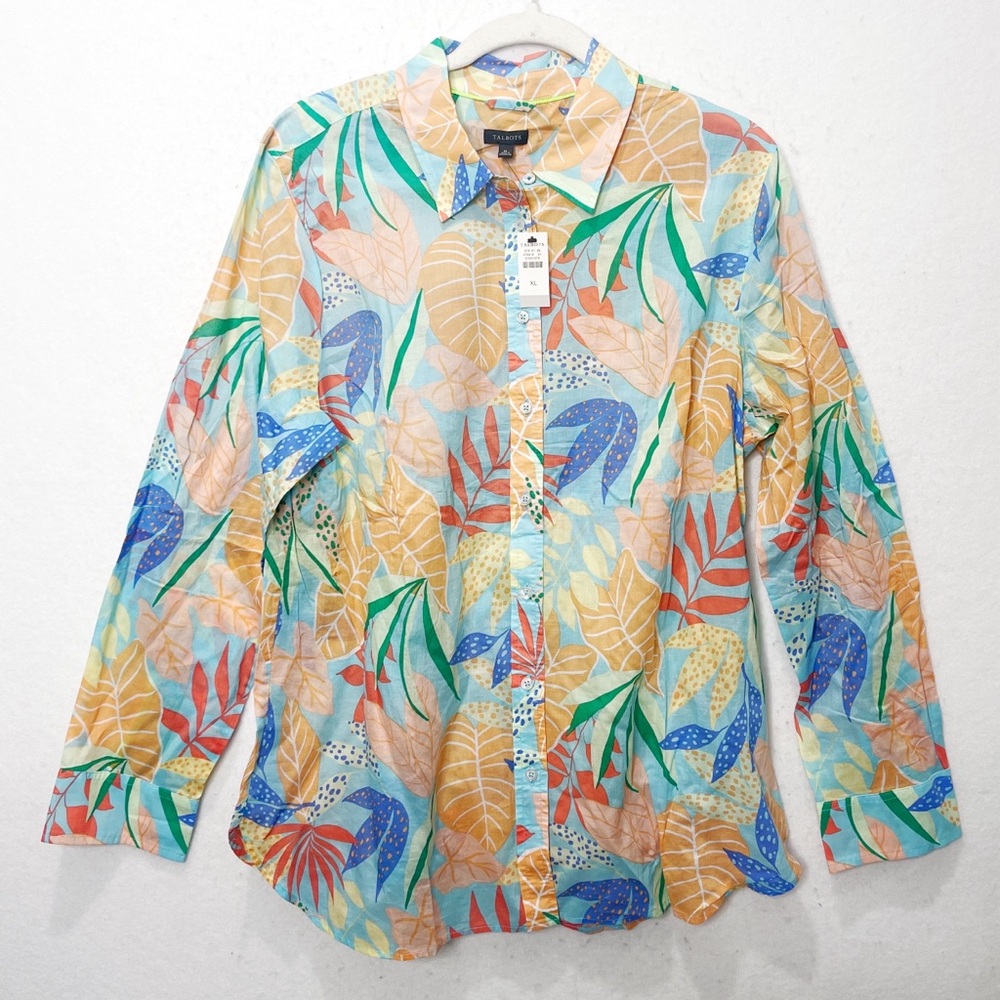NWT Talbots Paradise Foliage Tropical Button Up Shirt Long Sleeve Size XL